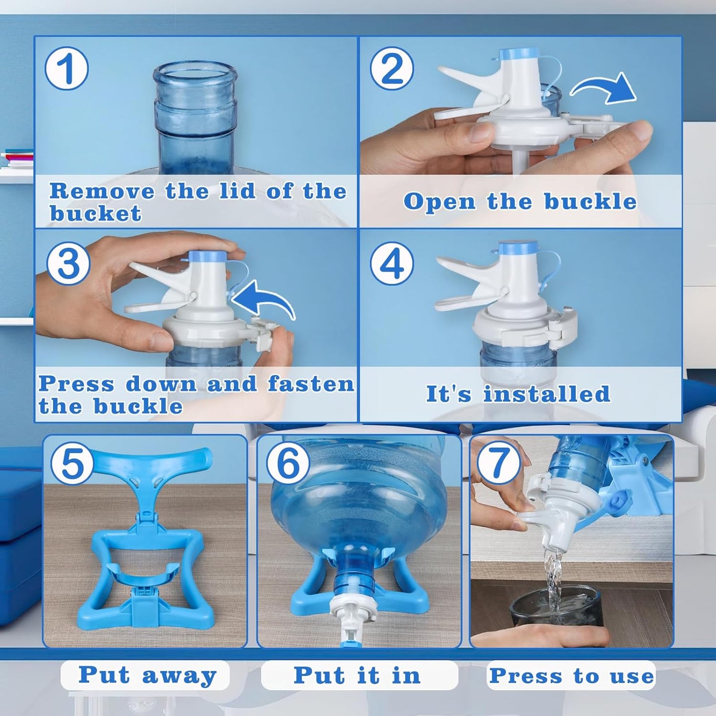 5 Gallon Water Jug Holder, Collapsible Water Dispenser Stand, Non-Slip Water Dispenser Countertop for 3-5 Gallon Bottle with 2 Dispenser Valves