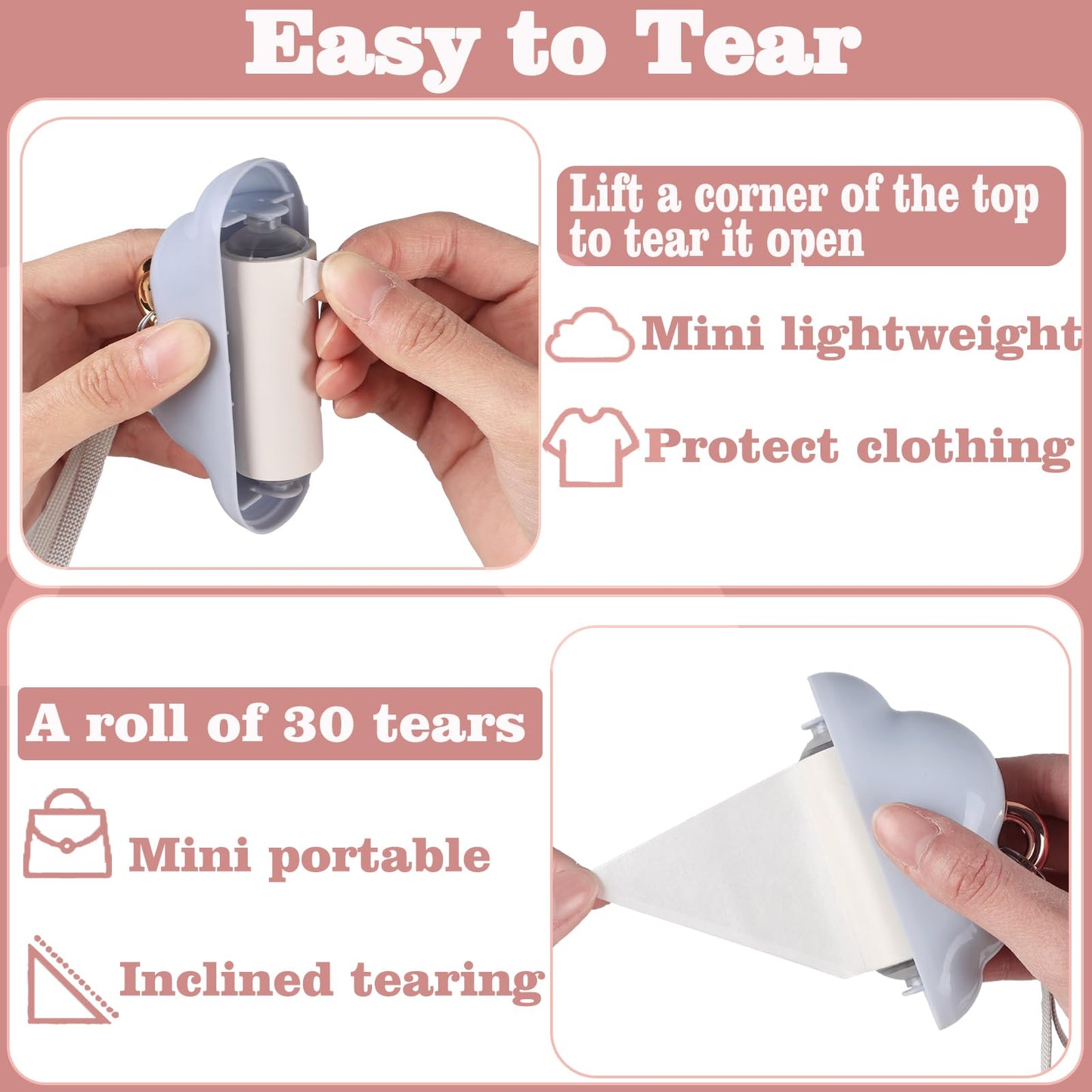 Mini Lint Roller Travel Size, Reusable Lint Roller for Travel, Pet Hair Remover Portable Lint Roller for Clothes with 150 Sheets Refillable (Pink)