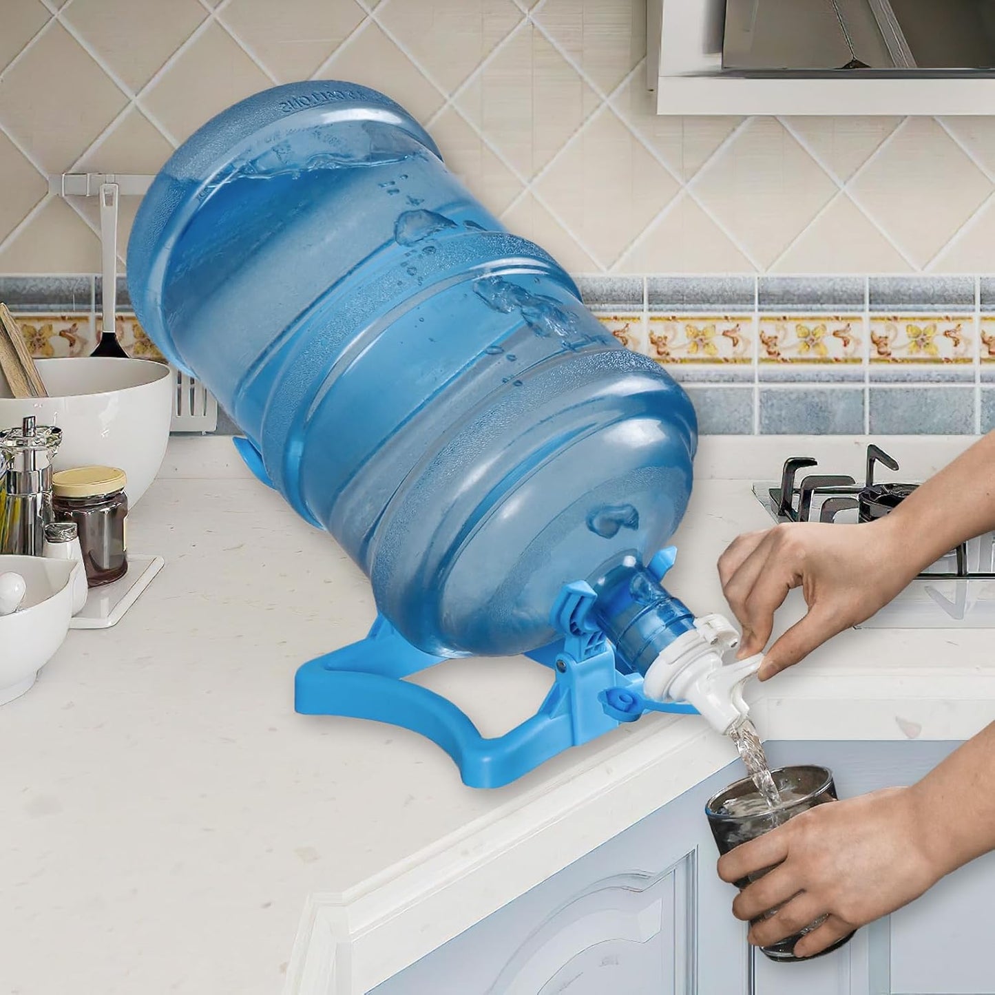 5 Gallon Water Jug Holder, Collapsible Water Dispenser Stand, Non-Slip Water Dispenser Countertop for 3-5 Gallon Bottle with 2 Dispenser Valves