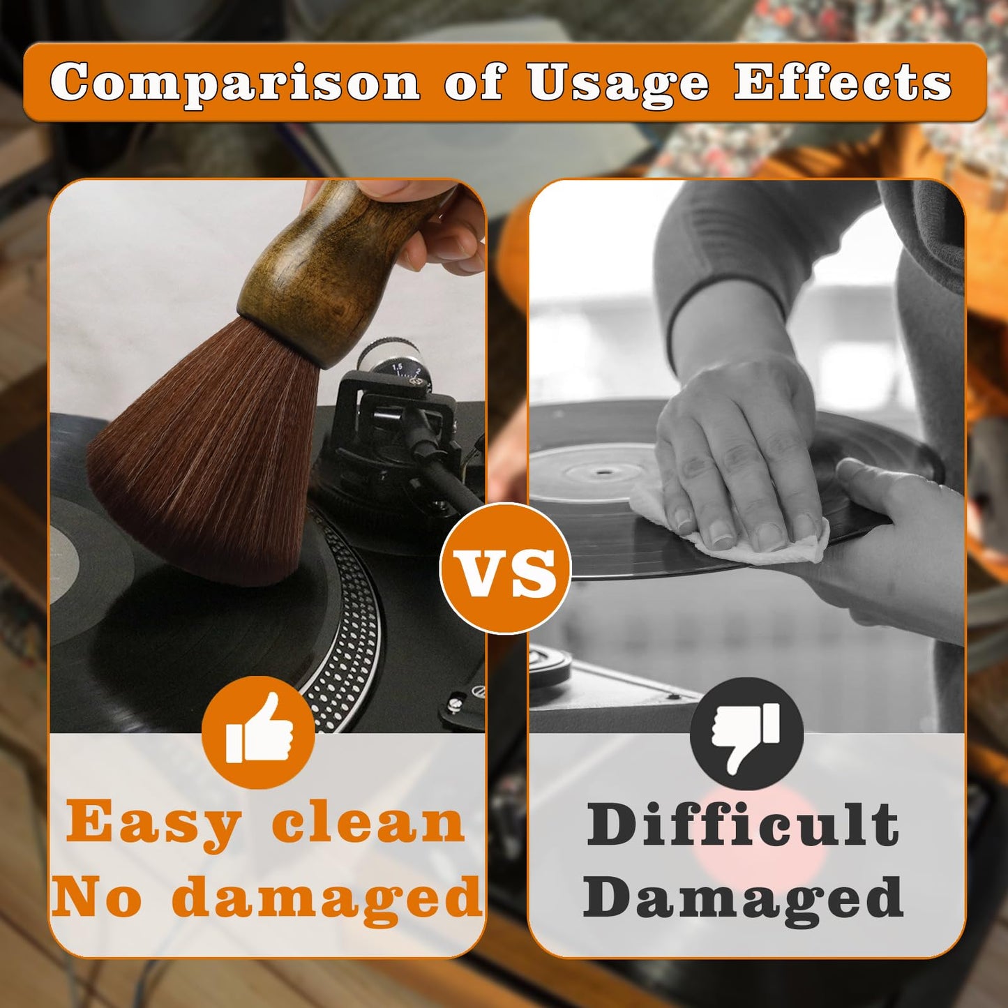 Vinyl Record Cleaner Brush, Anti Static Dust Remover with Fine Fiber Bristles, Wood Record Brush Accessories for Vinyl Albums LP CD Cartridge (Brownish Green)