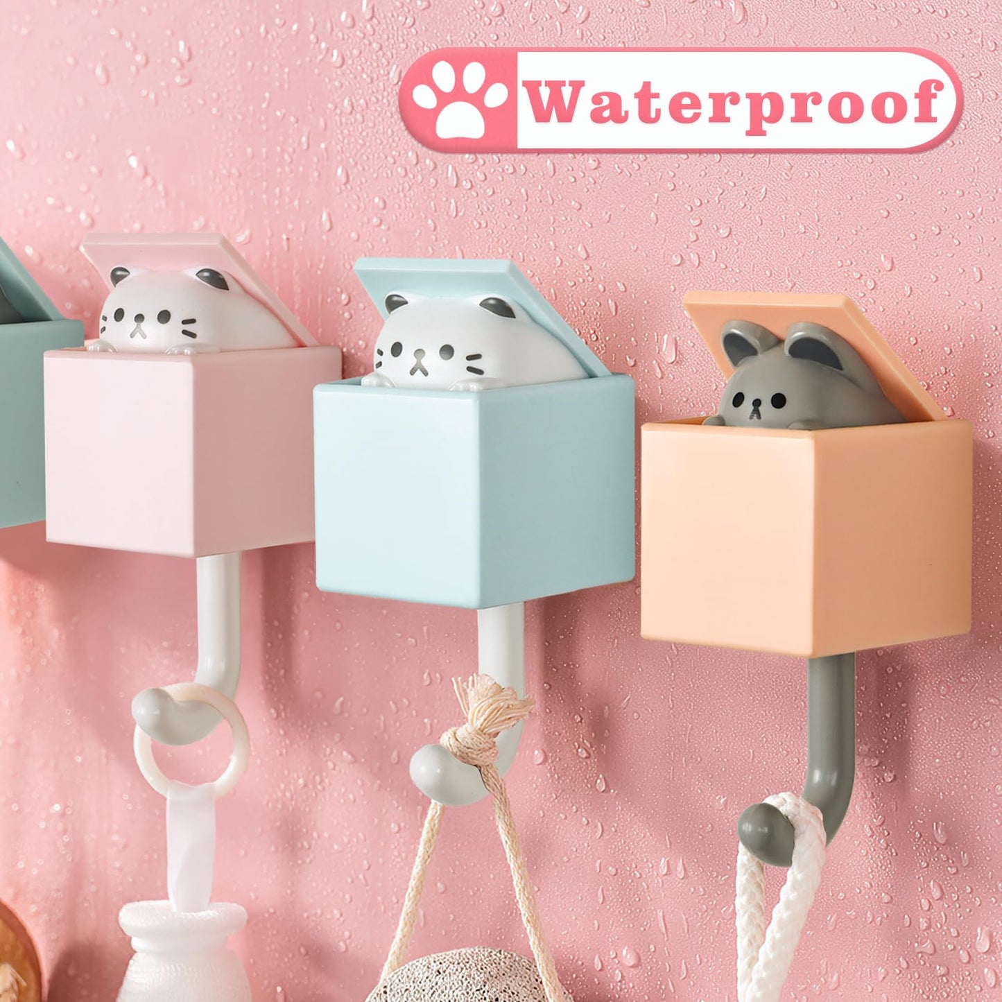 4 Pcs Cute Cat Key Holder, Creative Adhesive Mouse Cat Wall Hooks, Cute Room Decor Hook for Coat, Scarf Hat Towel Key Bag Wall Decoratives