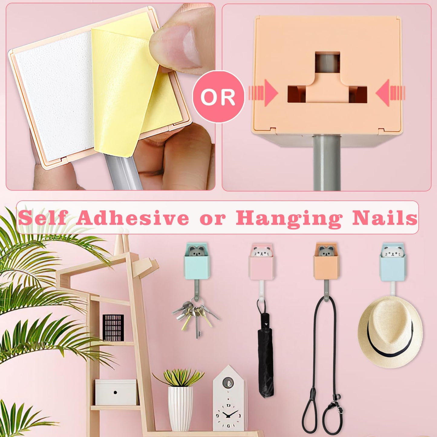 4 Pcs Cute Cat Key Holder, Creative Adhesive Mouse Cat Wall Hooks, Cute Room Decor Hook for Coat, Scarf Hat Towel Key Bag Wall Decoratives