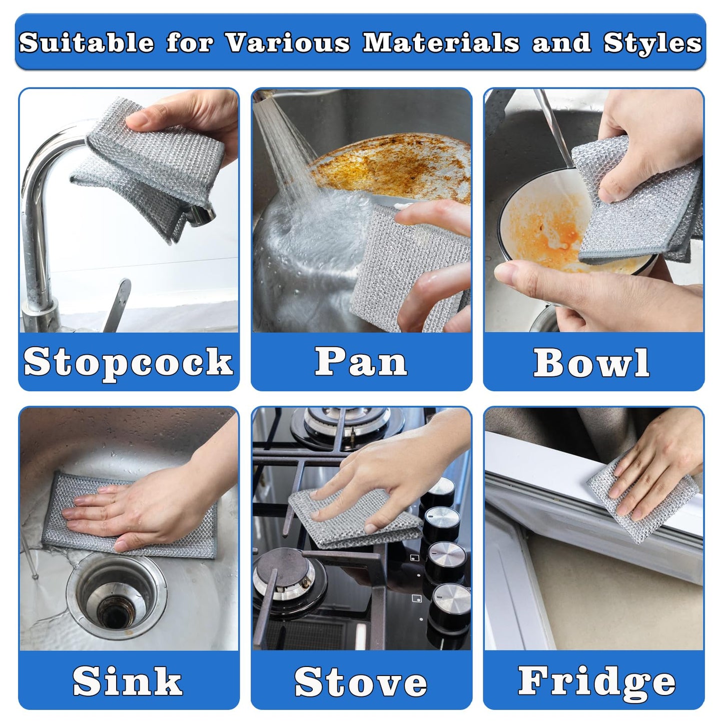 Multifunctional Non Scratch Dishcloth, Multipurpose Wire Dishwashing Rags for Wet and Dry, Wire Washing Cleaning Cloth Scrubbing Pads for Kitchen (10 Pcs)