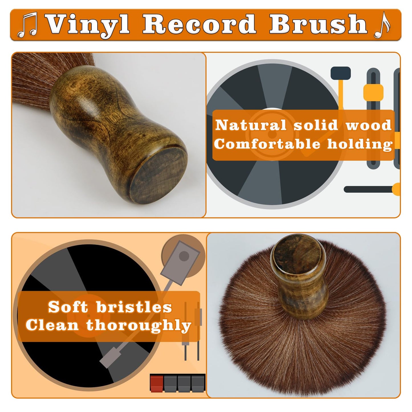 Vinyl Record Cleaner Brush, Anti Static Dust Remover with Fine Fiber Bristles, Wood Record Brush Accessories for Vinyl Albums LP CD Cartridge (Brownish Green)