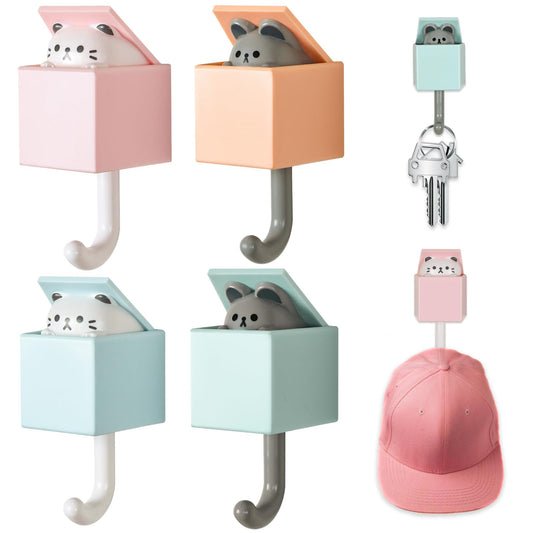 4 Pcs Cute Cat Key Holder, Creative Adhesive Mouse Cat Wall Hooks, Cute Room Decor Hook for Coat, Scarf Hat Towel Key Bag Wall Decoratives