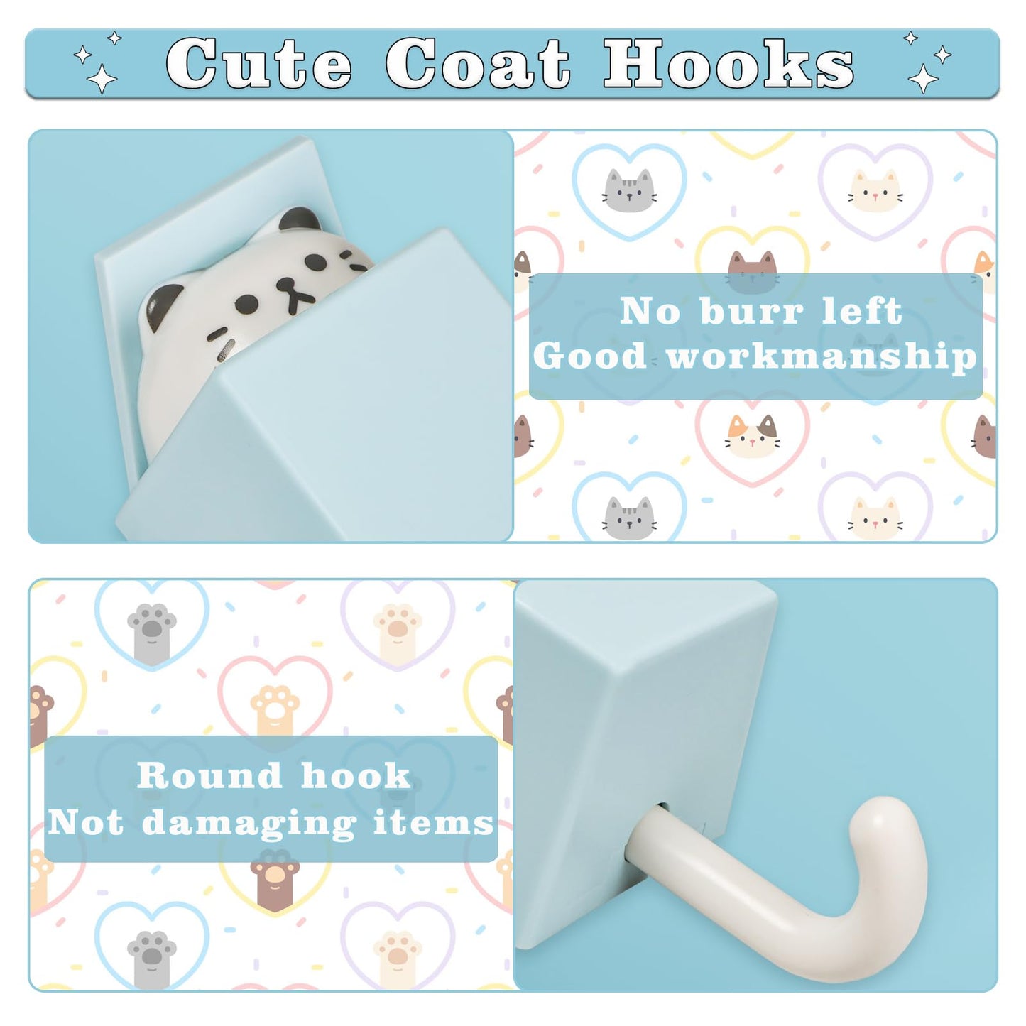 4 Pcs Cute Cat Key Holder, Creative Adhesive Mouse Cat Wall Hooks, Cute Room Decor Hook for Coat, Scarf Hat Towel Key Bag Wall Decoratives