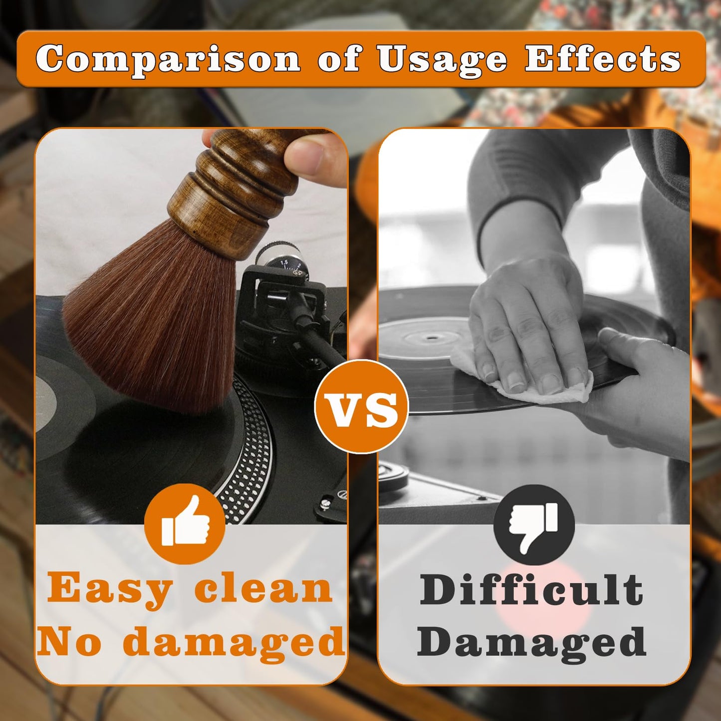 Vinyl Record Cleaner Brush, Anti Static Dust Remover with Fine Fiber Bristles, Wood Record Brush Accessories for Vinyl Albums LP CD Cartridge (Brownish Green)