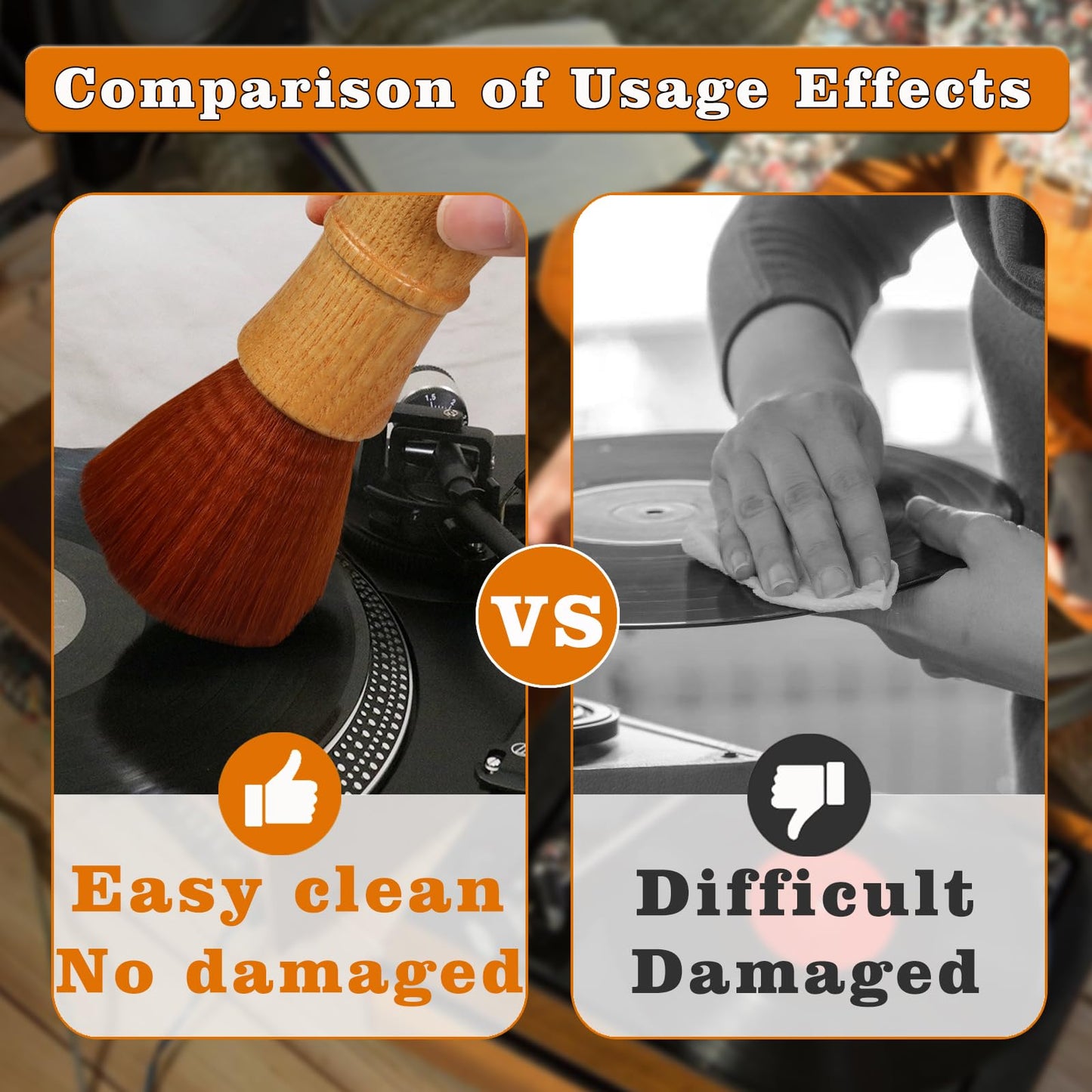 Vinyl Record Cleaner Brush, Anti Static Dust Remover with Fine Fiber Bristles, Wood Record Brush Accessories for Vinyl Albums LP CD Cartridge (Brownish Green)