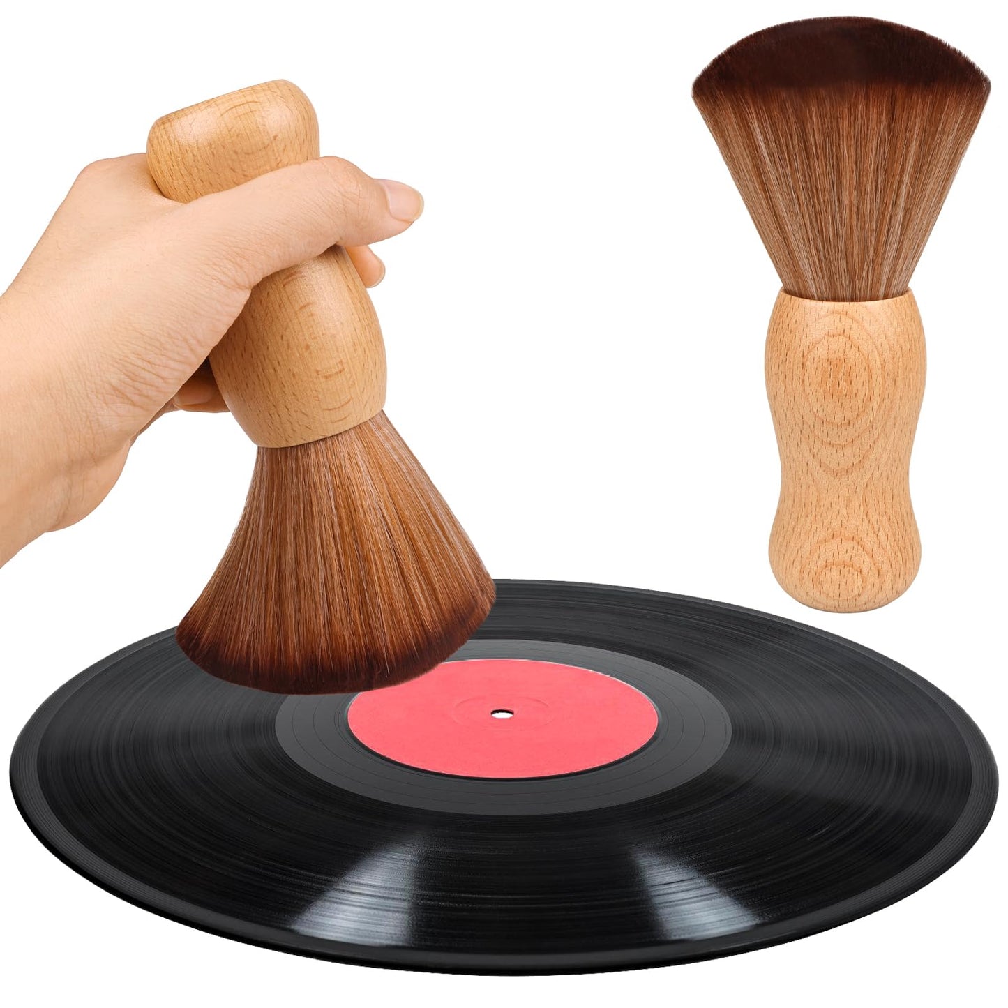 Vinyl Record Cleaner Brush, Anti Static Dust Remover with Fine Fiber Bristles, Wood Record Brush Accessories for Vinyl Albums LP CD Cartridge (Brownish Green)