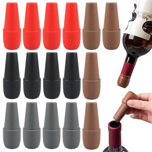 16 Pcs Reusable Silicone Wine Stoppers - Champagne & Sparkling Wine Seals