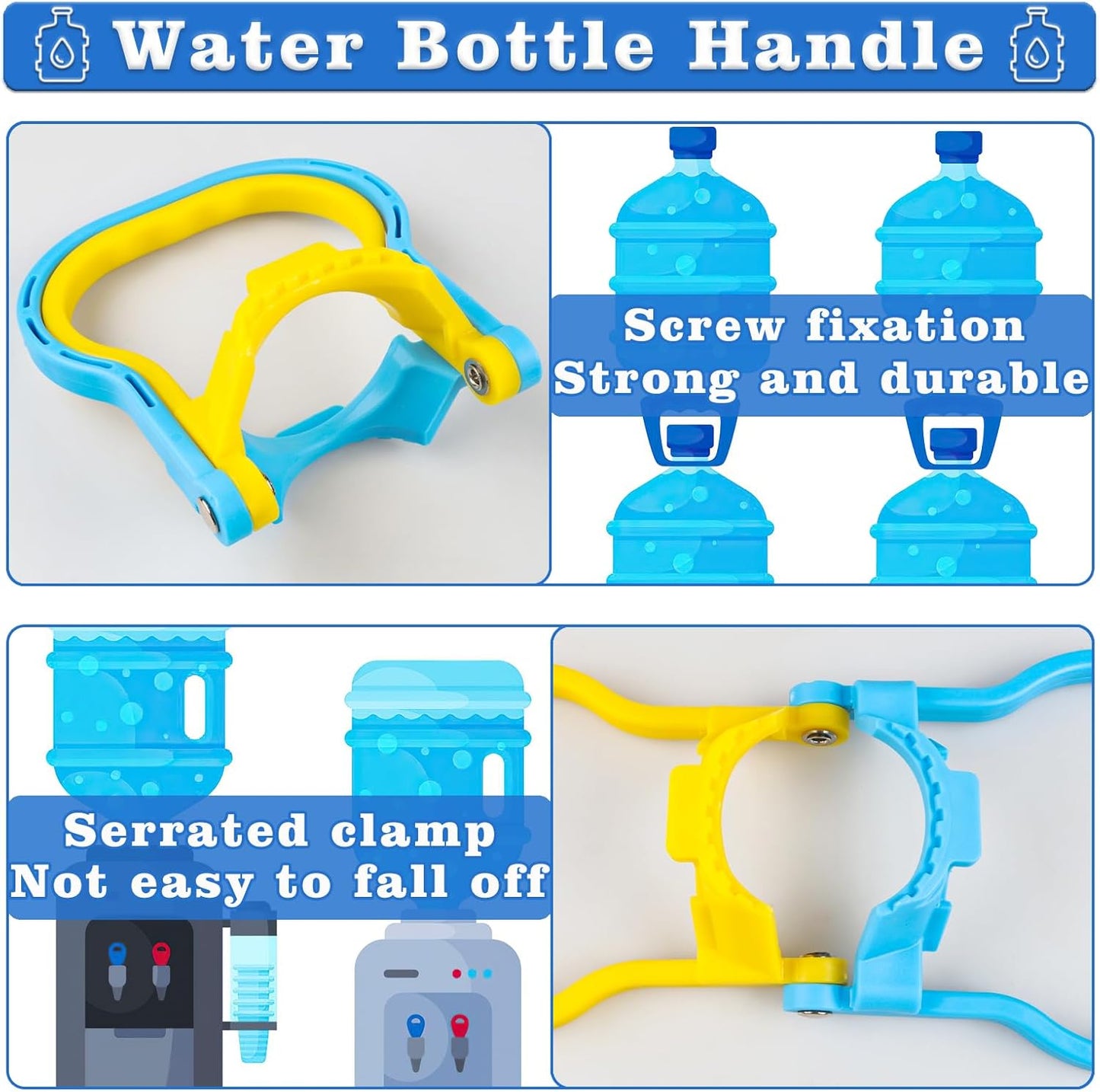 2 Pack 5 Gallon Water Bottle Handle, Stable Ergonomic Water Jug Handle, Drinking Water Bottle Heavy Duty Clip with 4pcs 5 Gallon Water Jug Caps