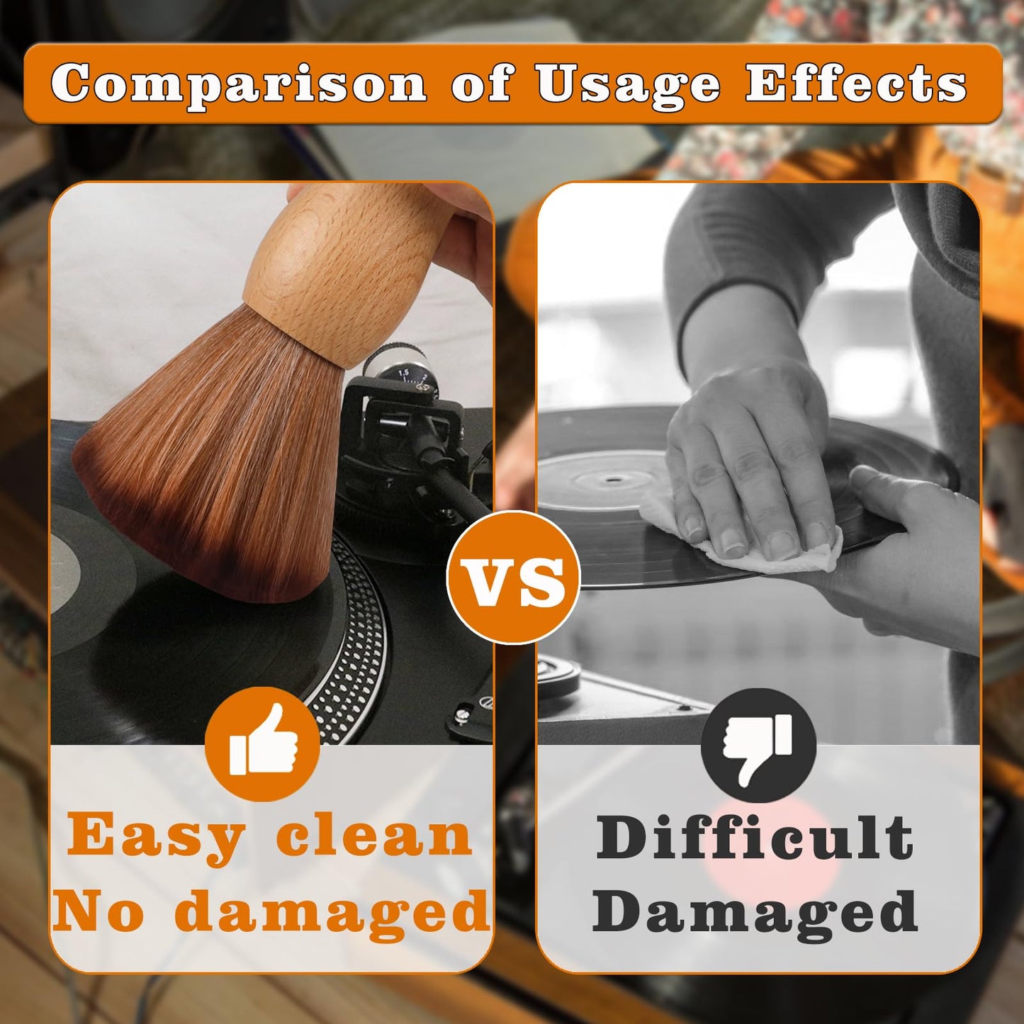 Vinyl Record Cleaner Brush, Anti Static Dust Remover with Fine Fiber Bristles, Wood Record Brush Accessories for Vinyl Albums LP CD Cartridge (Brownish Green)