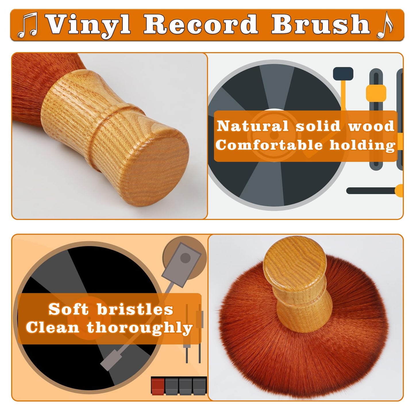 Vinyl Record Cleaner Brush, Anti Static Dust Remover with Fine Fiber Bristles, Wood Record Brush Accessories for Vinyl Albums LP CD Cartridge (Brownish Green)