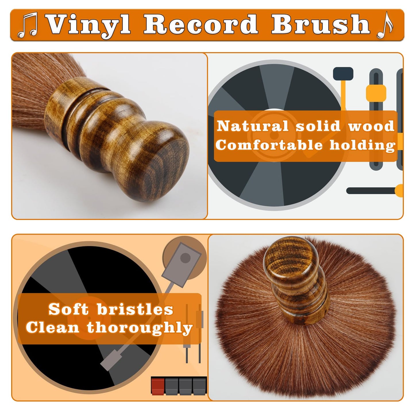 Vinyl Record Cleaner Brush, Anti Static Dust Remover with Fine Fiber Bristles, Wood Record Brush Accessories for Vinyl Albums LP CD Cartridge (Brownish Green)