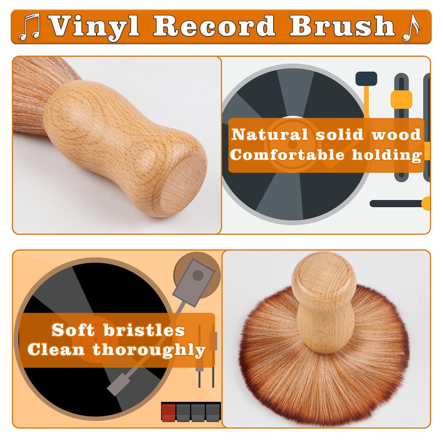 Vinyl Record Cleaner Brush, Anti Static Dust Remover with Fine Fiber Bristles, Wood Record Brush Accessories for Vinyl Albums LP CD Cartridge (Brownish Green)