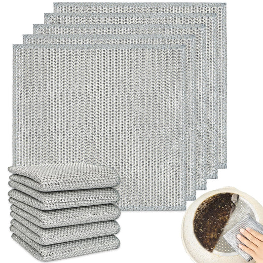Multifunctional Non Scratch Dishcloth, Multipurpose Wire Dishwashing Rags for Wet and Dry, Wire Washing Cleaning Cloth Scrubbing Pads for Kitchen (10 Pcs)